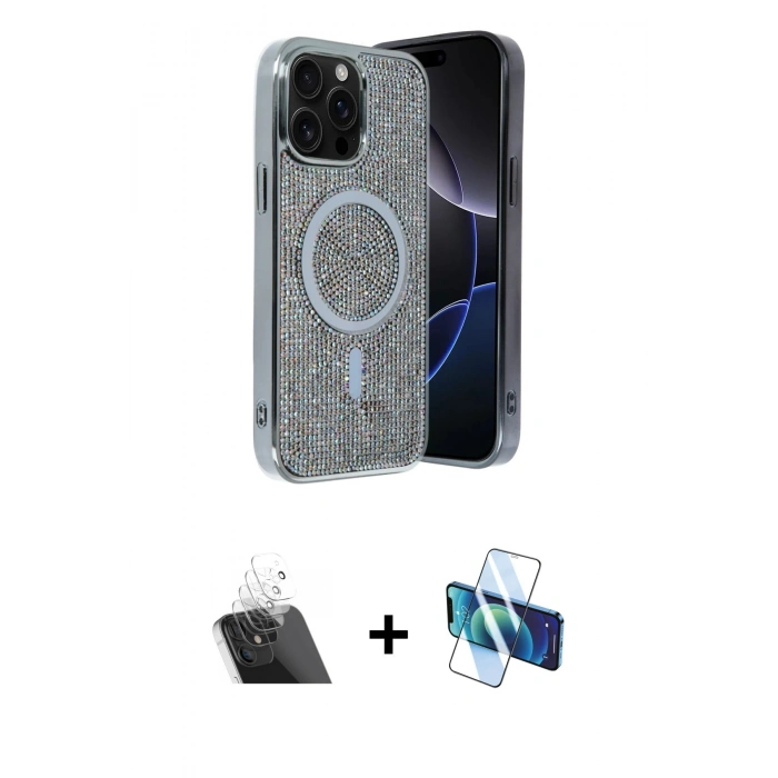 MARSİLYAN™- iPhone 12 Pro Kılıf Eksen Çizgi - Siyah 3D Antistatik Seramik Nano Ekran Koruyucu + Kamera Lens Koruma Cam - SF