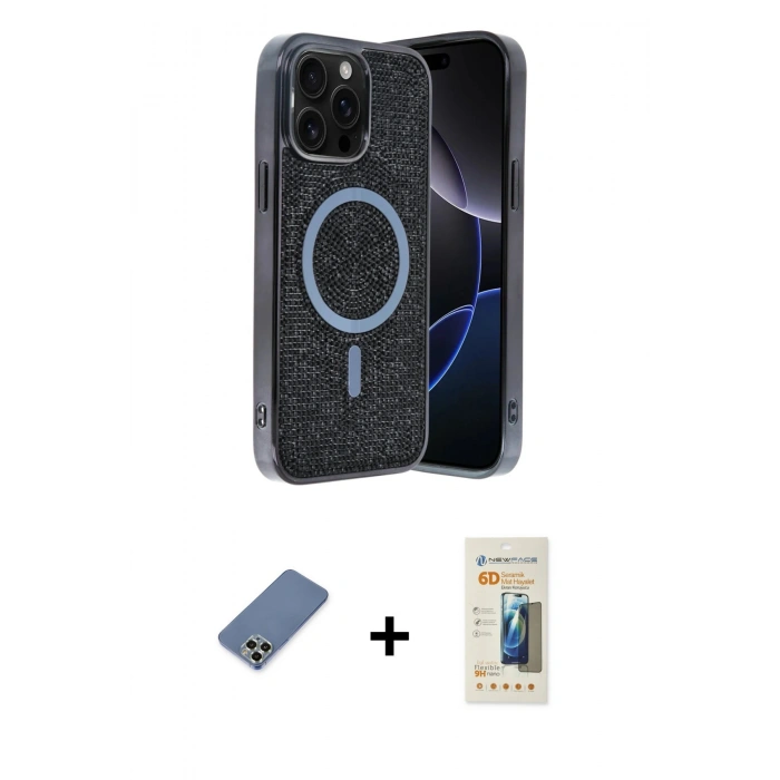 MARSİLYAN™- iPhone 12 Pro Kılıf Eksen Çizgi - Siyah 6D Mat Seramik Hayalet Nano Ekran Koruyucu + Açık Yeşil Metal Kamera Lens Koruma Cam