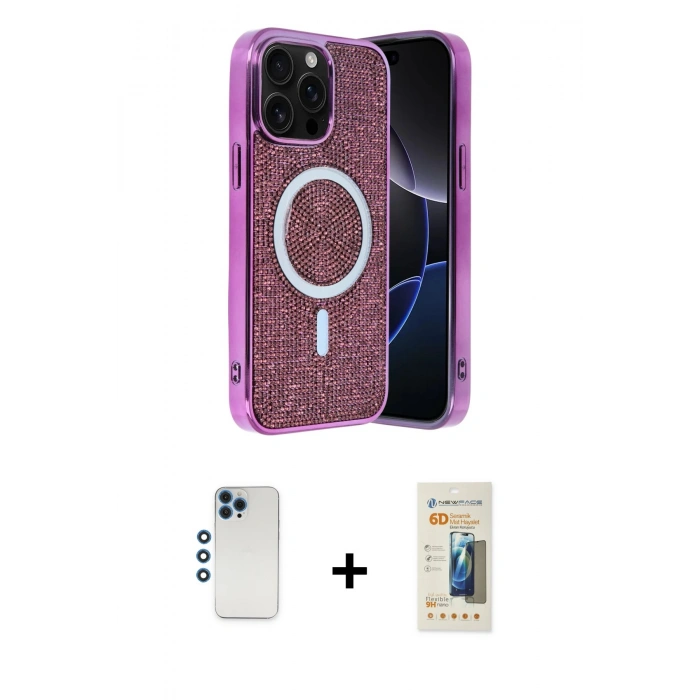 MARSİLYAN™- iPhone 12 Pro Kılıf Eksen Çizgi - Siyah 6D Mat Seramik Hayalet Nano Ekran Koruyucu + Mavi Shine Kamera Lens