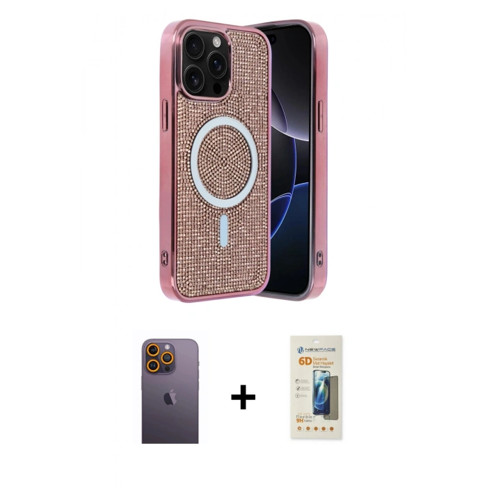 MARSİLYAN™- iPhone 12 Pro Kılıf Eksen Çizgi - Siyah 6D Mat Seramik Hayalet Nano Ekran Koruyucu + Neon Fosforlu Kamera Lens - SI