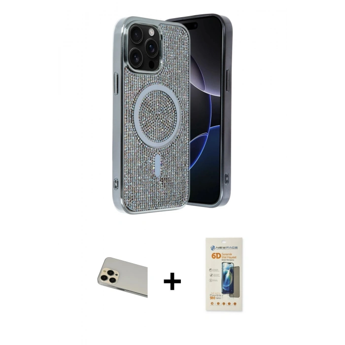 MARSİLYAN™- iPhone 12 Pro Kılıf Eksen Çizgi - Siyah 6D Mat Seramik Hayalet Nano Ekran Koruyucu + Rainbow Kamera Lens Koruma Cam - GD