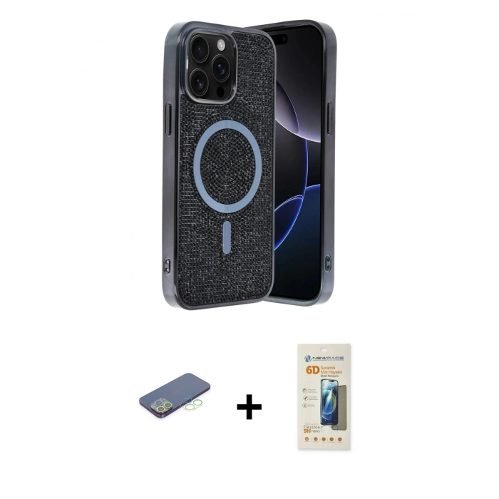 MARSİLYAN™- iPhone 12 Pro Kılıf Eksen Çizgi - Siyah 6D Mat Seramik Hayalet Nano Ekran Koruyucu + Renkli Kamera Lens Koruma Cam - YL