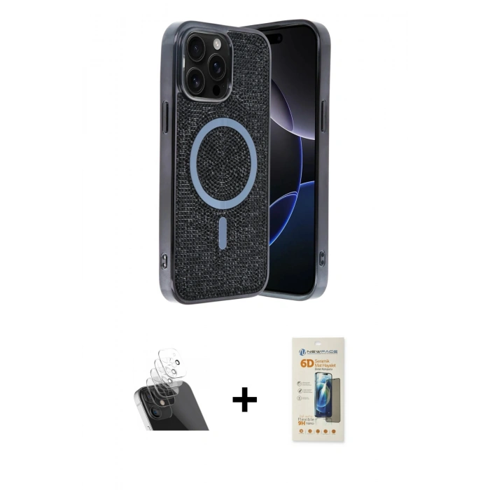 MARSİLYAN™- iPhone 12 Pro Kılıf Eksen Çizgi - Siyah 6D Mat Seramik Hayalet Nano Ekran Koruyucu + Kamera Lens Koruma Cam - SF