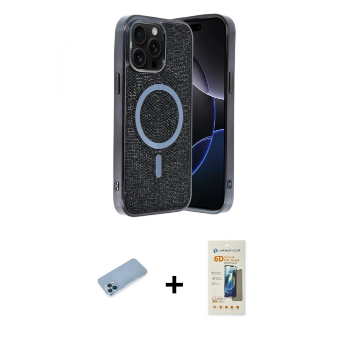 MARSİLYAN™- iPhone 12 Pro Kılıf Eksen Çizgi - Siyah 6D Mat Seramik Hayalet Nano Ekran Koruyucu + Shine Kamera Lens Koruma Cam - MI