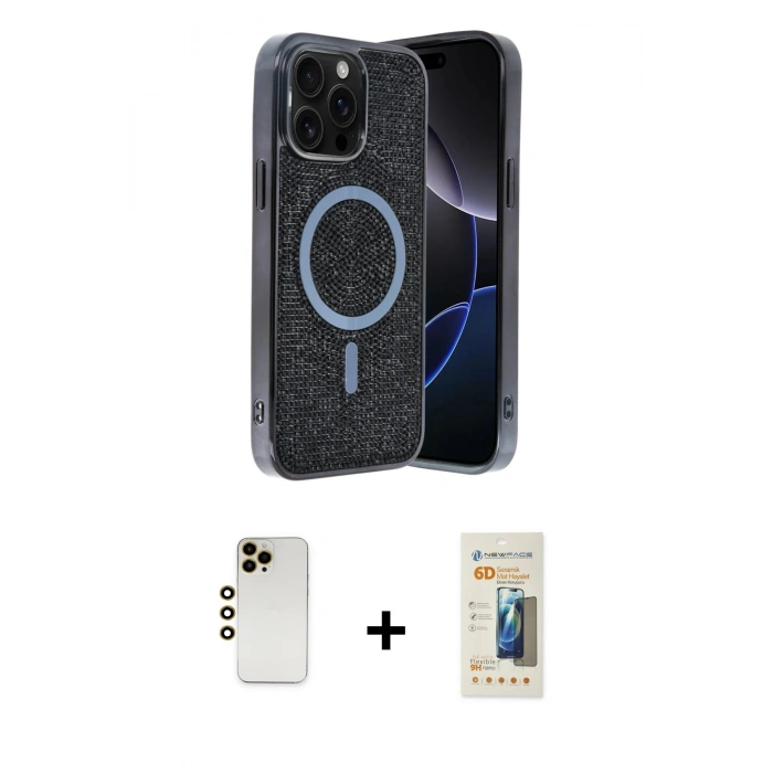 MARSİLYAN™- iPhone 12 Pro Kılıf Eksen Çizgi - Siyah 6D Mat Seramik Hayalet Nano Ekran Koruyucu + Shine Kamera Lens - GD
