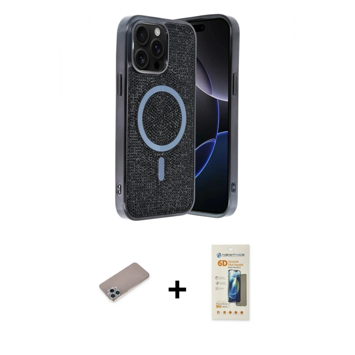 MARSİLYAN™- iPhone 12 Pro Kılıf Eksen Çizgi - Siyah 6D Mat Seramik Hayalet Nano Ekran Koruyucu + Shine Kamera Lens Koruma Cam - SABE