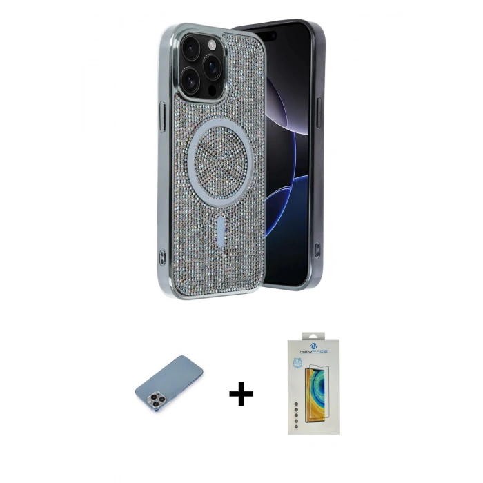 MARSİLYAN™- iPhone 12 Pro Kılıf Eksen Çizgi - Siyah Polymer Nano Ekran Koruyucu + Shine Kamera Lens Koruma Cam - GI