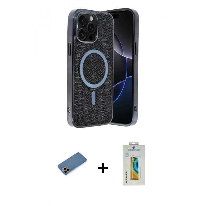 MARSİLYAN™- iPhone 12 Pro Kılıf Eksen Çizgi - Siyah Polymer Nano Ekran Koruyucu + Shine Kamera Lens Koruma Cam - GD