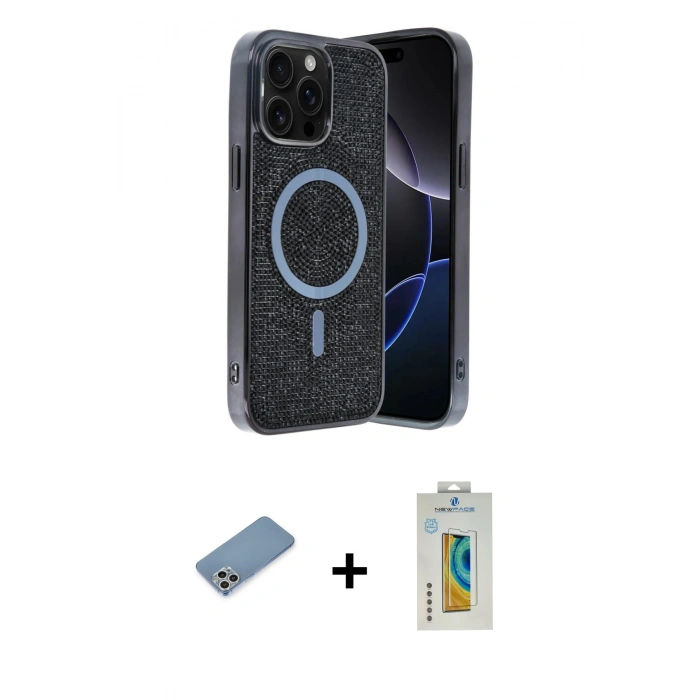 MARSİLYAN™- iPhone 12 Pro Kılıf Eksen Çizgi - Siyah Polymer Nano Ekran Koruyucu + Shine Kamera Lens Koruma Cam - GS