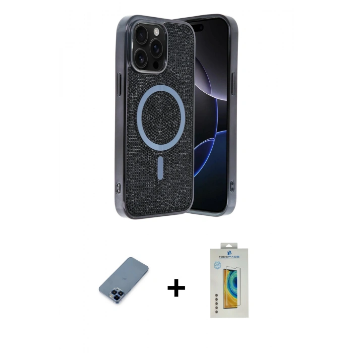MARSİLYAN™- iPhone 12 Pro Kılıf Eksen Çizgi - Siyah Polymer Nano Ekran Koruyucu + Metal Kamera Lens Koruma Cam - MI