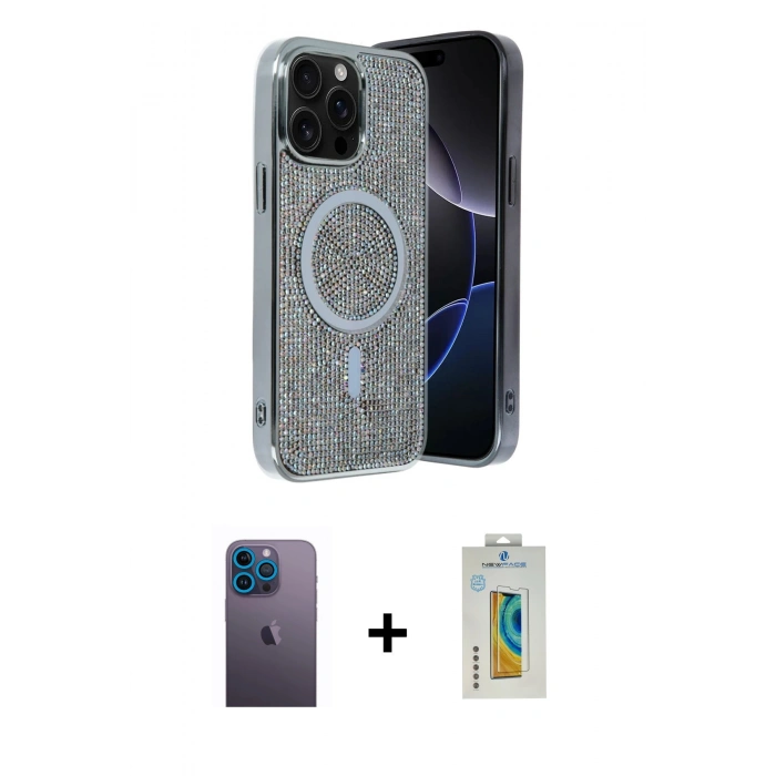 MARSİLYAN™- iPhone 12 Pro Kılıf Eksen Çizgi - Siyah Polymer Nano Ekran Koruyucu + Mavi Neon Fosforlu Kamera Lens