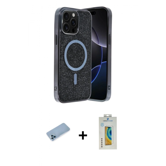 MARSİLYAN™- iPhone 12 Pro Kılıf Eksen Çizgi - Siyah Polymer Nano Ekran Koruyucu + Shine Kamera Lens Koruma Cam - MI