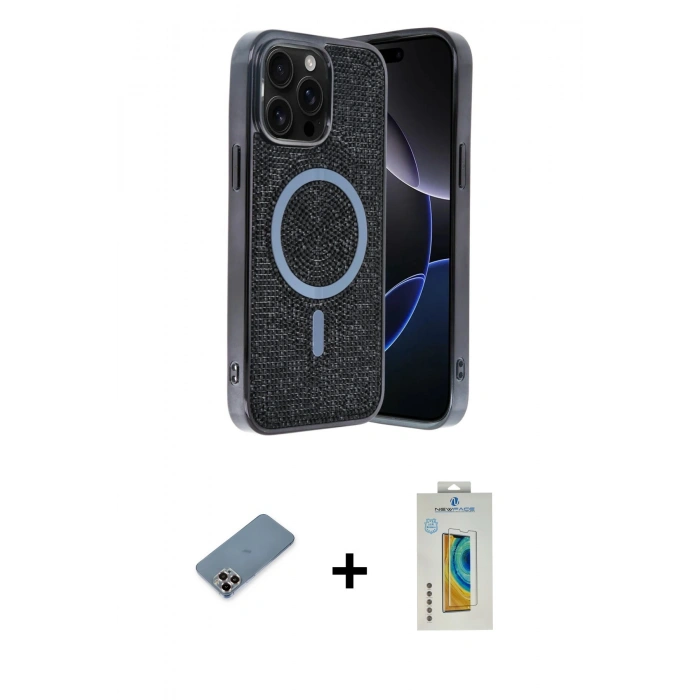 MARSİLYAN™- iPhone 12 Pro Kılıf Eksen Çizgi - Siyah Polymer Nano Ekran Koruyucu + Metal Kamera Lens Koruma Cam - MR