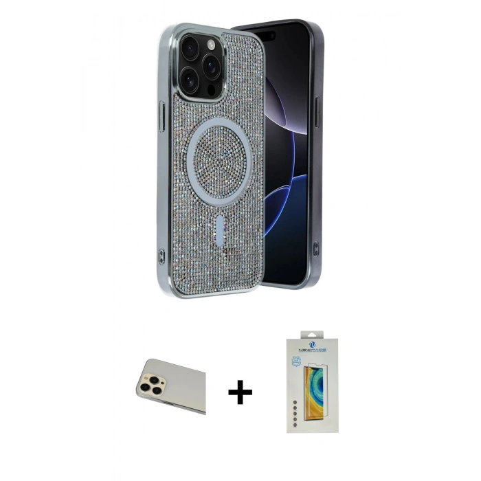 MARSİLYAN™- iPhone 12 Pro Kılıf Eksen Çizgi - Siyah Polymer Nano Ekran Koruyucu + Rainbow Kamera Lens Koruma Cam - GD