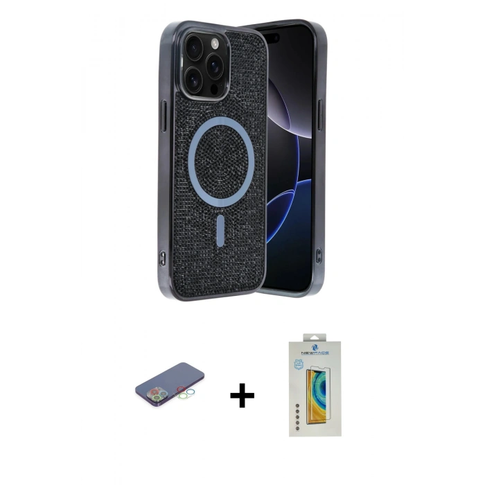 MARSİLYAN™- iPhone 12 Pro Kılıf Eksen Çizgi - Siyah Polymer Nano Ekran Koruyucu + Renkli Kamera Lens Koruma Cam - MI