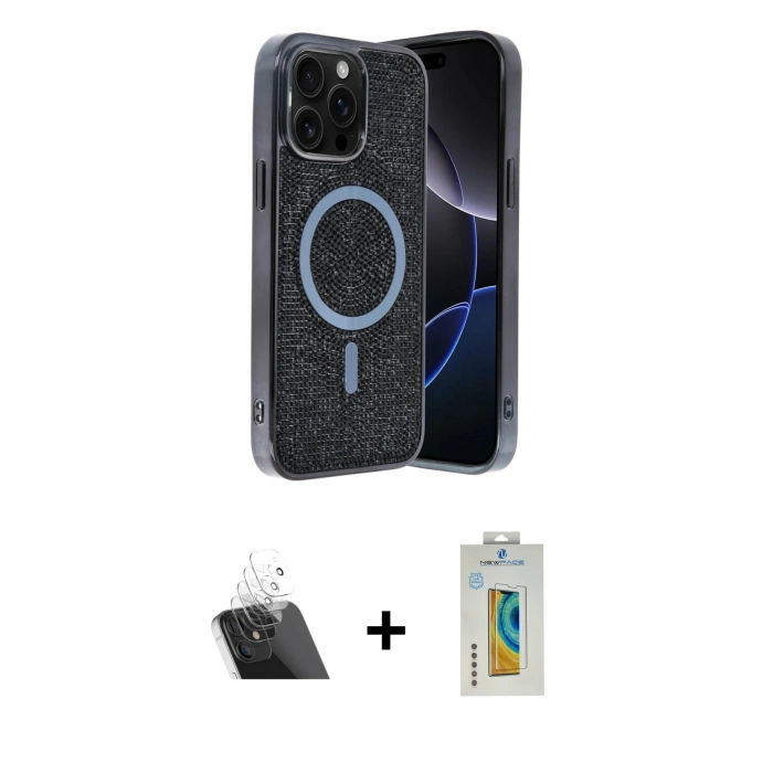 MARSİLYAN™- iPhone 12 Pro Kılıf Eksen Çizgi - Siyah Polymer Nano Ekran Koruyucu + Kamera Lens Koruma Cam - SF