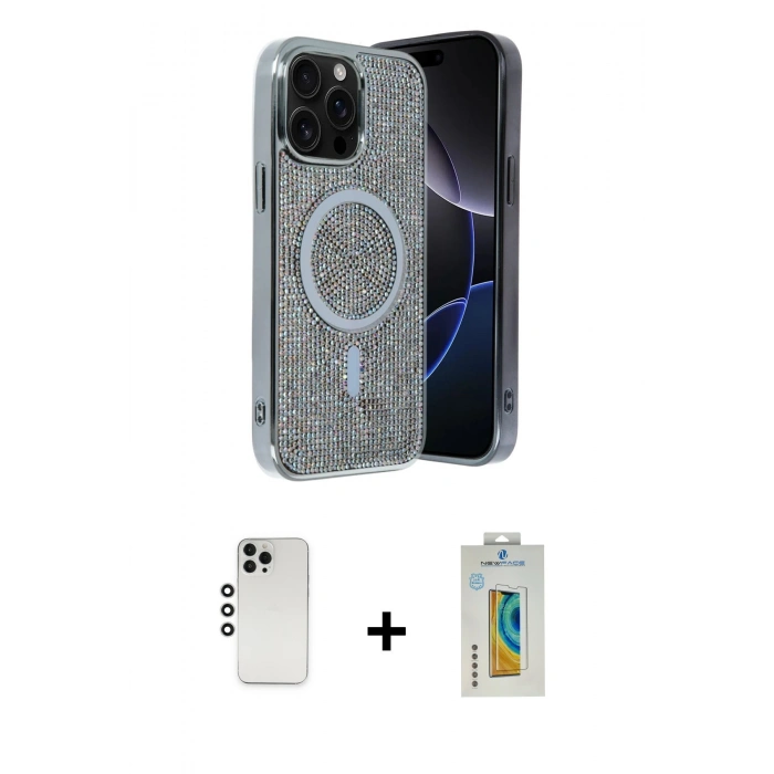 MARSİLYAN™- iPhone 12 Pro Kılıf Eksen Çizgi - Siyah Polymer Nano Ekran Koruyucu + Shine Kamera Lens - GS