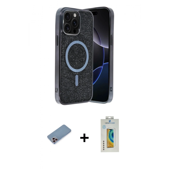 MARSİLYAN™- iPhone 12 Pro Kılıf Eksen Çizgi - Siyah Polymer Nano Ekran Koruyucu + Shine Kamera Lens Koruma Cam - PE