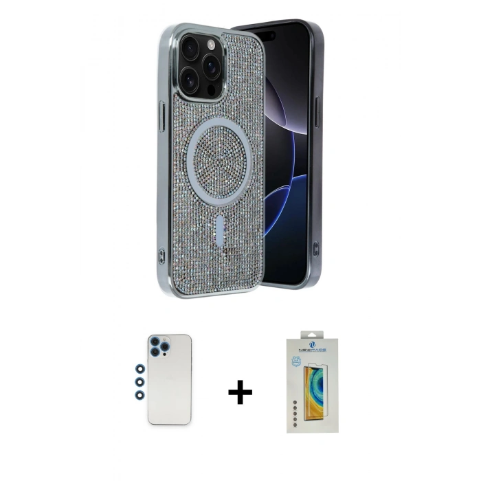 MARSİLYAN™- iPhone 12 Pro Kılıf Eksen Çizgi - Siyah Polymer Nano Ekran Koruyucu + Shine Kamera Lens - MI