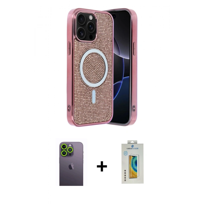 MARSİLYAN™- iPhone 12 Pro Kılıf Eksen Çizgi - Siyah Polymer Nano Ekran Koruyucu + Neon Fosforlu Kamera Lens - YL