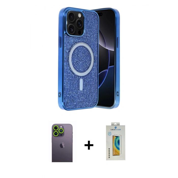MARSİLYAN™- iPhone 12 Pro Kılıf Eksen Çizgi - Siyah Polymer Nano Ekran Koruyucu + Neon Fosforlu Kamera Lens - YL