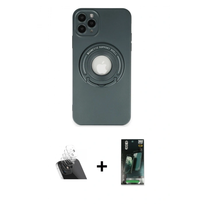 MARSİLYAN™- iPhone 12 Pro Kılıf Eksen Klasik Prime - Şeffaf 360 Full Body Arka Koruyucu + Kamera Lens Koruma Cam - SF