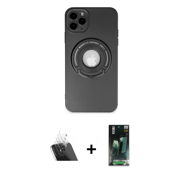 MARSİLYAN™- iPhone 12 Pro Kılıf Eksen Klasik Prime - Şeffaf 360 Full Body Arka Koruyucu + Kamera Lens Koruma Cam - SF