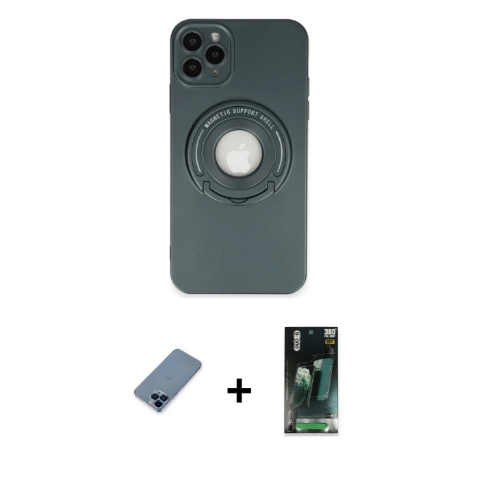 MARSİLYAN™- iPhone 12 Pro Kılıf Eksen Klasik Prime - Şeffaf 360 Full Body Arka Koruyucu + Metal Kamera Lens Koruma Cam - MI