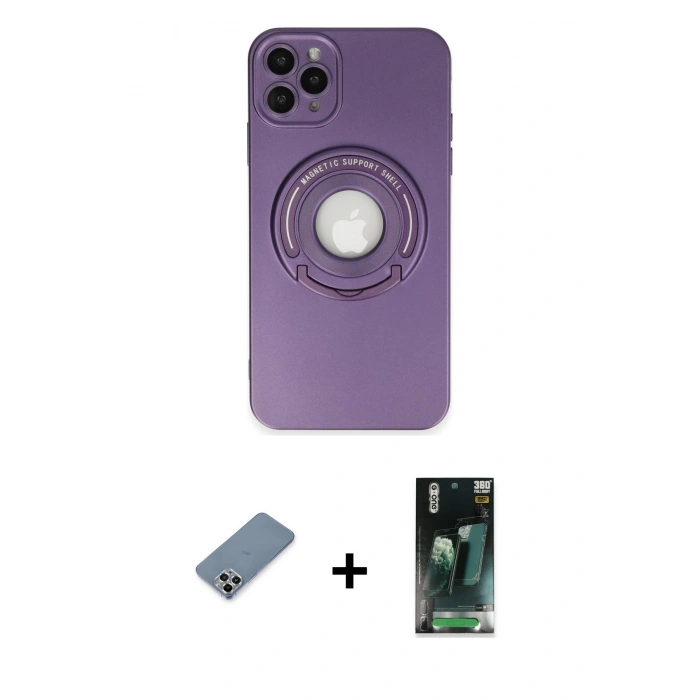 MARSİLYAN™- iPhone 12 Pro Kılıf Eksen Klasik Prime - Şeffaf 360 Full Body Arka Koruyucu + Metal Kamera Lens Koruma Cam - GS