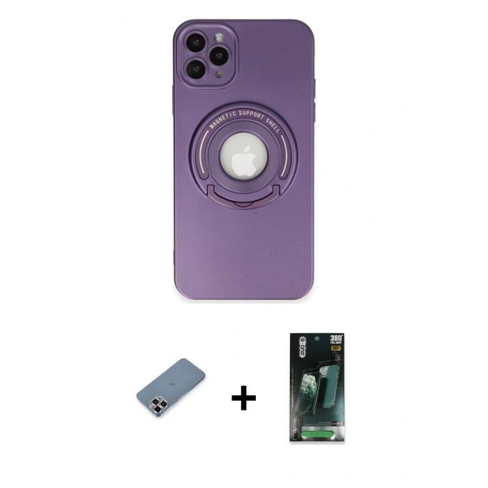 MARSİLYAN™- iPhone 12 Pro Kılıf Eksen Klasik Prime - Şeffaf 360 Full Body Arka Koruyucu + Metal Kamera Lens Koruma Cam - MR