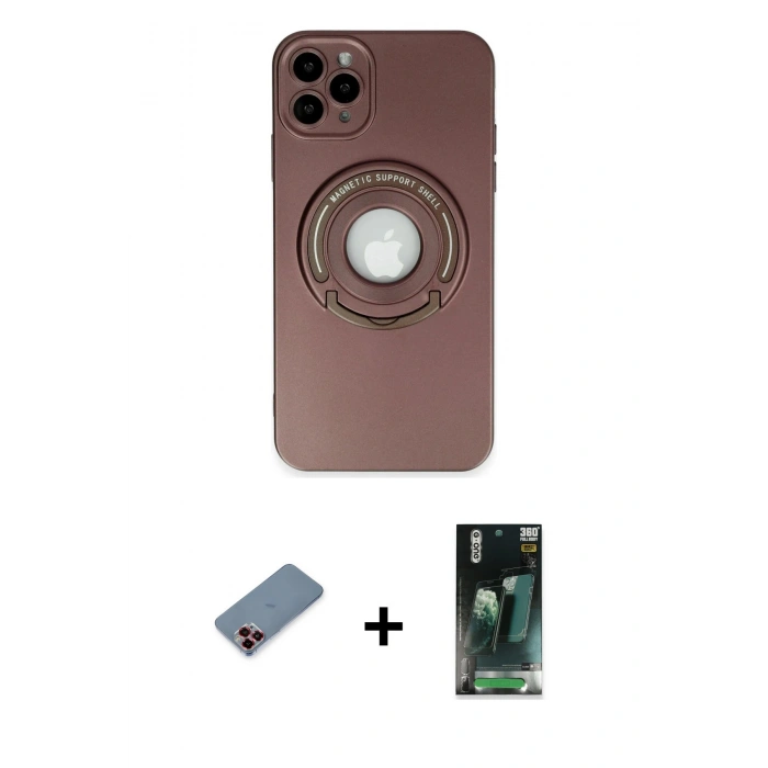 MARSİLYAN™- iPhone 12 Pro Kılıf Eksen Klasik Prime - Şeffaf 360 Full Body Arka Koruyucu + Metal Kamera Lens Koruma Cam - KI