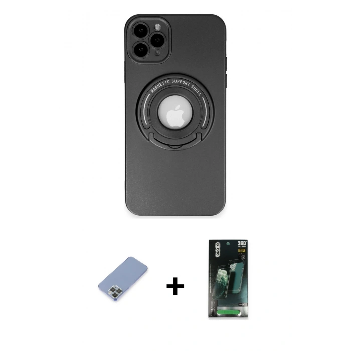 MARSİLYAN™- iPhone 12 Pro Kılıf Eksen Klasik Prime - Şeffaf 360 Full Body Arka Koruyucu + Metal Kamera Lens Koruma Cam - KUYL