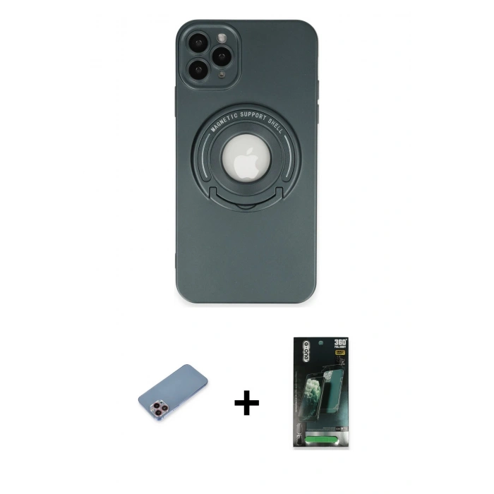 MARSİLYAN™- iPhone 12 Pro Kılıf Eksen Klasik Prime - Şeffaf 360 Full Body Arka Koruyucu + Shine Kamera Lens Koruma Cam - PE