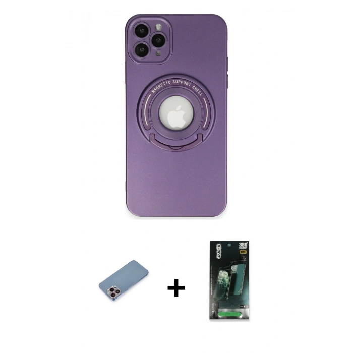 MARSİLYAN™- iPhone 12 Pro Kılıf Eksen Klasik Prime - Şeffaf 360 Full Body Arka Koruyucu + Shine Kamera Lens Koruma Cam - PE