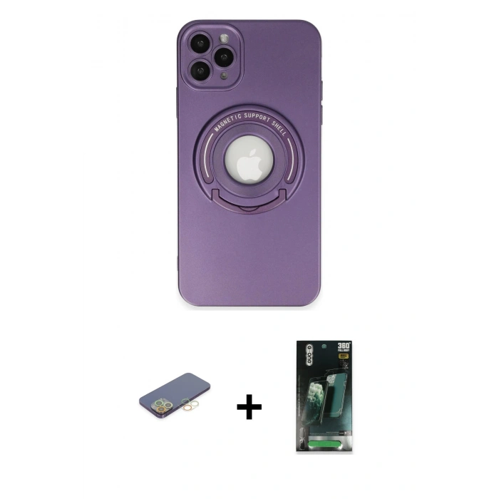 MARSİLYAN™- iPhone 12 Pro Kılıf Eksen Klasik Prime - Şeffaf 360 Full Body Arka Koruyucu + Renkli Kamera Lens Koruma Cam - SI