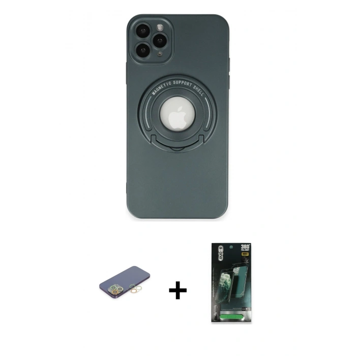 MARSİLYAN™- iPhone 12 Pro Kılıf Eksen Klasik Prime - Şeffaf 360 Full Body Arka Koruyucu + Renkli Kamera Lens Koruma Cam - SI