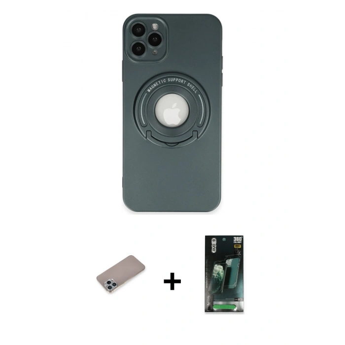 MARSİLYAN™- iPhone 12 Pro Kılıf Eksen Klasik Prime - Şeffaf 360 Full Body Arka Koruyucu + Shine Kamera Lens Koruma Cam - SABE