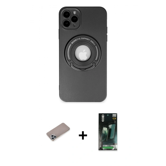 MARSİLYAN™- iPhone 12 Pro Kılıf Eksen Klasik Prime - Şeffaf 360 Full Body Arka Koruyucu + Shine Kamera Lens Koruma Cam - SABE