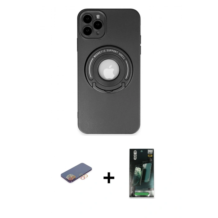 MARSİLYAN™- iPhone 12 Pro Kılıf Eksen Klasik Prime - Şeffaf 360 Full Body Arka Koruyucu + Renkli Kamera Lens Koruma Cam - TU