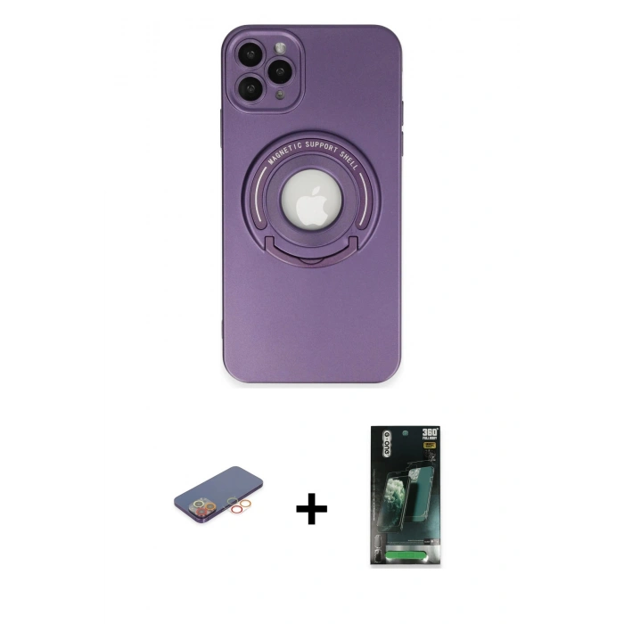 MARSİLYAN™- iPhone 12 Pro Kılıf Eksen Klasik Prime - Şeffaf 360 Full Body Arka Koruyucu + Renkli Kamera Lens Koruma Cam - TU