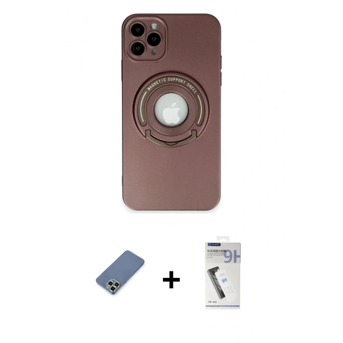 MARSİLYAN™- iPhone 12 Pro Kılıf Eksen Klasik Prime - Şeffaf Uv Polymer Nano Ekran Koruyucu + Açık Yeşil Metal Kamera Lens Koruma Cam