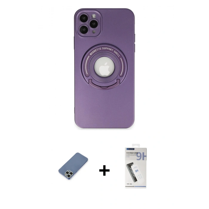 MARSİLYAN™- iPhone 12 Pro Kılıf Eksen Klasik Prime - Şeffaf Uv Polymer Nano Ekran Koruyucu + Açık Yeşil Metal Kamera Lens Koruma Cam