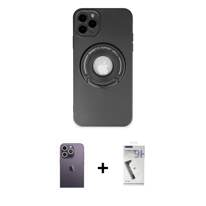 MARSİLYAN™- iPhone 12 Pro Kılıf Eksen Klasik Prime - Şeffaf Uv Polymer Nano Ekran Koruyucu + Beyaz Neon Fosforlu Kamera Lens