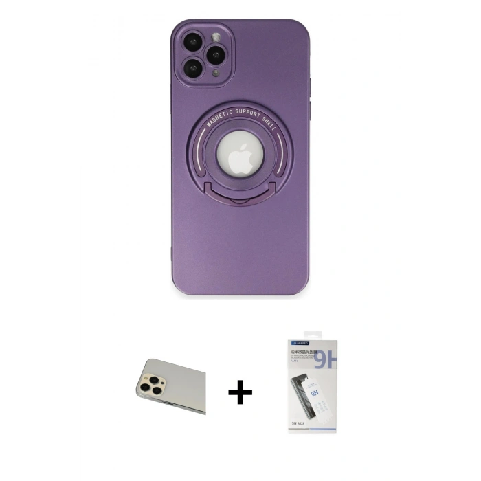 MARSİLYAN™- iPhone 12 Pro Kılıf Eksen Klasik Prime - Şeffaf Uv Polymer Nano Ekran Koruyucu + Gold Rainbow Kamera Lens Koruma Cam