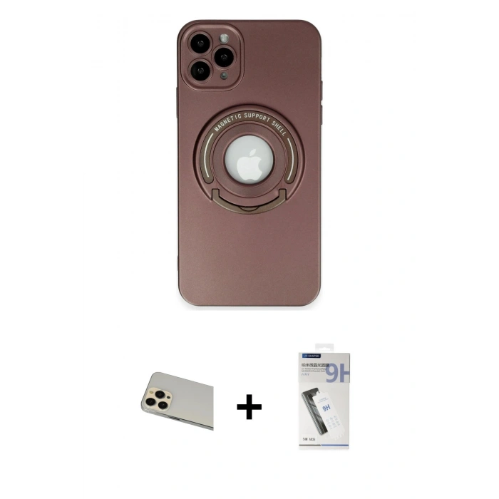 MARSİLYAN™- iPhone 12 Pro Kılıf Eksen Klasik Prime - Şeffaf Uv Polymer Nano Ekran Koruyucu + Gold Rainbow Kamera Lens Koruma Cam