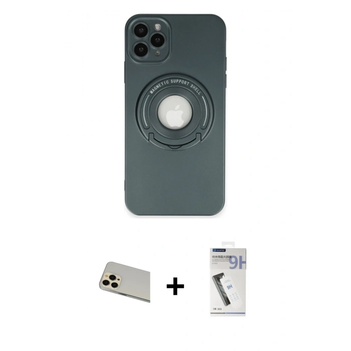 MARSİLYAN™- iPhone 12 Pro Kılıf Eksen Klasik Prime - Şeffaf Uv Polymer Nano Ekran Koruyucu + Gold Rainbow Kamera Lens Koruma Cam