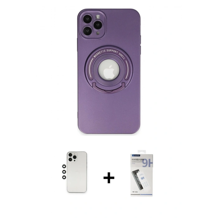 MARSİLYAN™- iPhone 12 Pro Kılıf Eksen Klasik Prime - Şeffaf Uv Polymer Nano Ekran Koruyucu + Shine Kamera Lens - GS