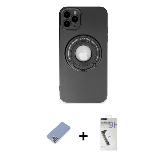 MARSİLYAN™- iPhone 12 Pro Kılıf Eksen Klasik Prime - Şeffaf Uv Polymer Nano Ekran Koruyucu + Metal Kamera Lens Koruma Cam - KUYL