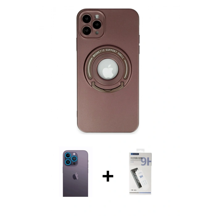 MARSİLYAN™- iPhone 12 Pro Kılıf Eksen Klasik Prime - Şeffaf Uv Polymer Nano Ekran Koruyucu + Neon Fosforlu Kamera Lens - MI