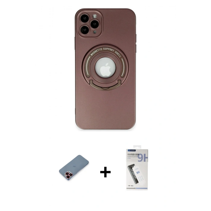 MARSİLYAN™- iPhone 12 Pro Kılıf Eksen Klasik Prime - Şeffaf Uv Polymer Nano Ekran Koruyucu + Metal Kamera Lens Koruma Cam - KI